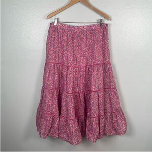 J. Crew pink floral block print tiered full lined cotton midi skirt size XS